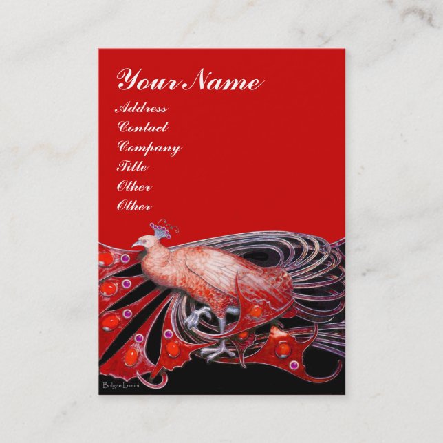 ELEGANTER PEACOCK IN ROT, SCHWARZ VISITENKARTE (Vorderseite)