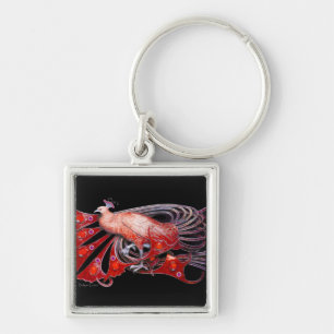 ELEGANTER PEACOCK IN ROT UND SCHWARZ SCHLÜSSELANHÄNGER