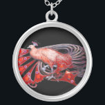 ELEGANTER PEACOCK IN ROT UND SCHWARZ VERSILBERTE KETTE<br><div class="desc">Farbiges und elegantes Design mit leuchtenden 3D-Edelsteinen Digitales Grafikdesign von Bulgan Lumini . Teil aus der neuen Kollektion ARCADIA .</div>