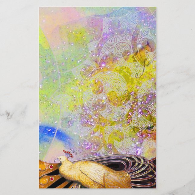 ELEGANTER PEACOCK IN SPARKLING GELB LILA BRIEFPAPIER (Vorderseite)