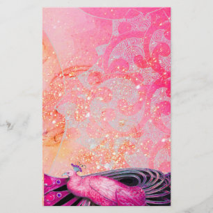 ELEGANTER PEACOCK IN SPARKLING PINK FUCHSIA BRIEFPAPIER
