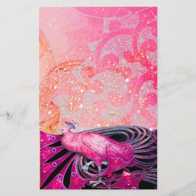 ELEGANTER PEACOCK IN SPARKLING PINK FUCHSIA BRIEFPAPIER (Vorderseite)