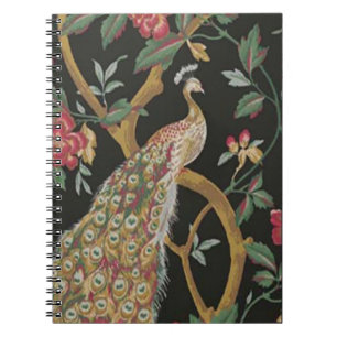 Eleganter Peacock On Black Spiral Notebook Notizblock