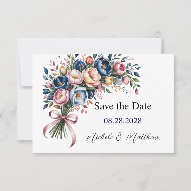 Eleganter Peony Kreath zum Hochzeitsstichtum speic Save The Date (Vorderseite)