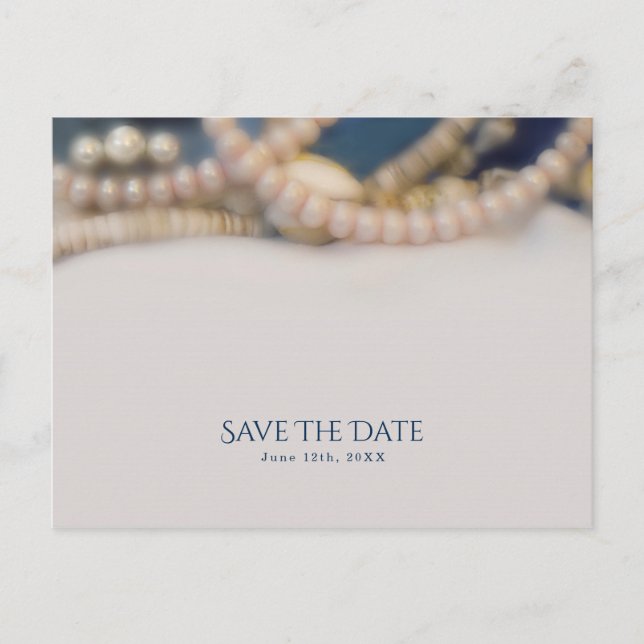 Eleganter Perlen & Muscheln Strand Save the Date Ankündigungspostkarte (Vorderseite)
