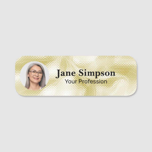 Eleganter Perlmutter-Gold-Texturname-Tag Namensschild (Vorderseite)