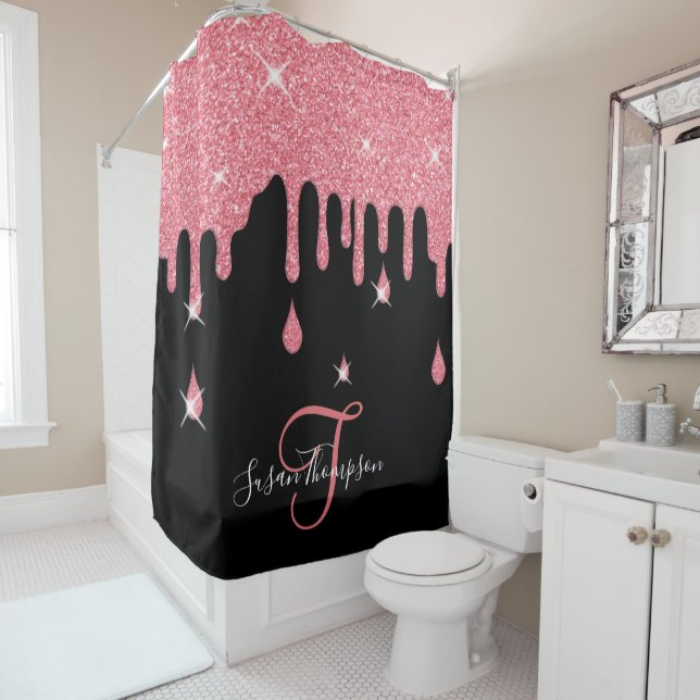 Eleganter Personalisiert rosa Glitzer Effekt Glitz Duschvorhang (Beispiel)