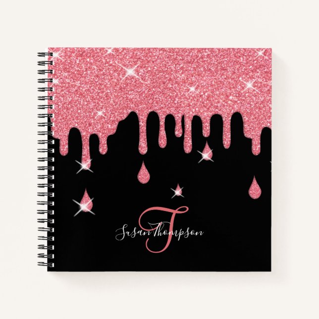 Eleganter Personalisiert rosa Glitzer Effekt Glitz Notizbuch (Vorderseite)