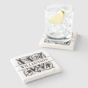 Eleganter Personalisierter Anfangsname W Monogramm Steinuntersetzer