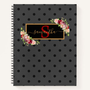 Eleganter Personalisierter Black Polka Dot und Ros Notizbuch