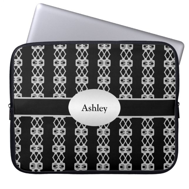 Eleganter Personalisierter Black & Silver Double D Laptopschutzhülle (Vorderseite)