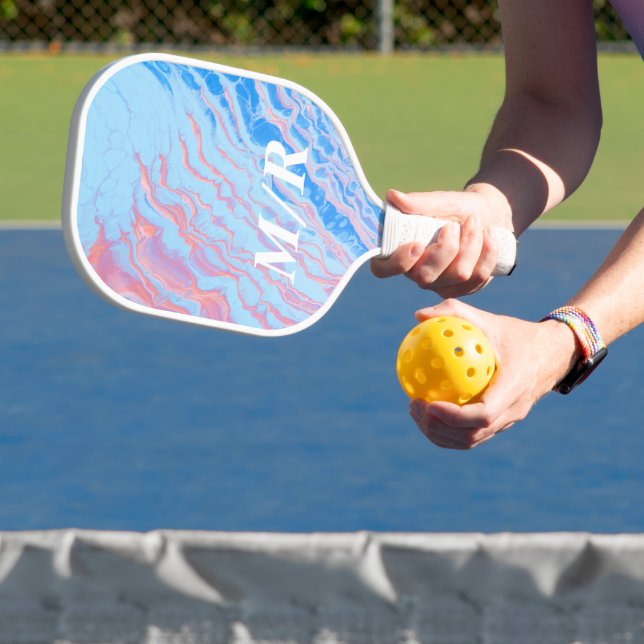 Eleganter Personalisierter Blau- und Rosa Marmor Pickleball Schläger (InSitu)