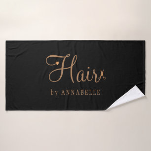Eleganter personalisierter Haarstylistin, goldschw Badehandtuch