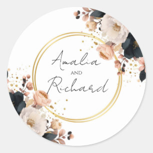 Eleganter personalisierter Hochzeitsaufkleber mit  Runder Aufkleber
