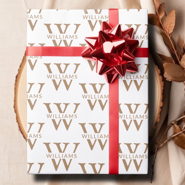 Eleganter Personalisierter Monogramm-Name, kundens Geschenkpapier (Elegant Personalized Monogram Name Custom White Wrapping Paper)