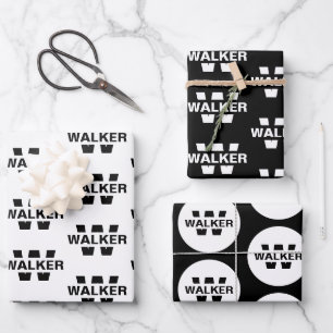Eleganter personalisierter Monogramm-Name Schwarz Geschenkpapier Set