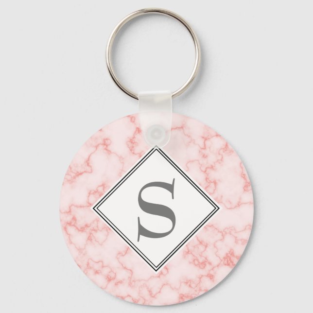 Eleganter Personalisierter Monogramm rosa Marmor Schlüsselanhänger (Vorderseite)