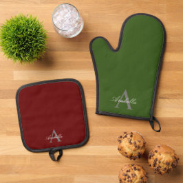 Eleganter Personalisierter Monogrammname Ofenhandschuh & Topflappen-Set