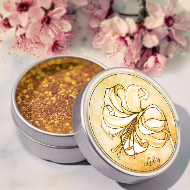 Eleganter Personalisierter Name der Lily Watercolo Runder Aufkleber (Von Creator hochgeladen)