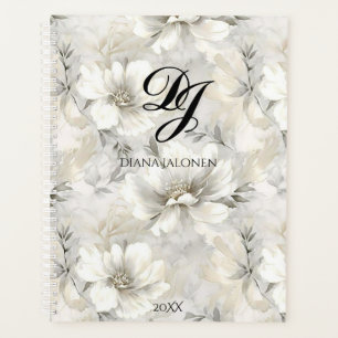 Eleganter Personalisierter Name der weißen Blume M Planer