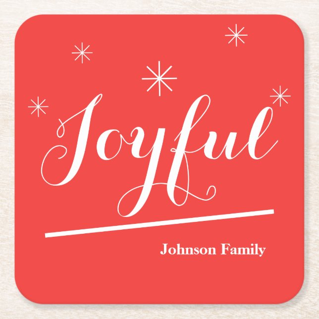 Eleganter Personalisierter Name Joyful Red Rechteckiger Pappuntersetzer (Vorderseite)