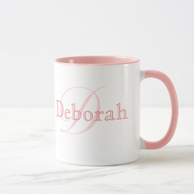 Eleganter Personalisierter Name Monogram Pink Tasse (Rechts)