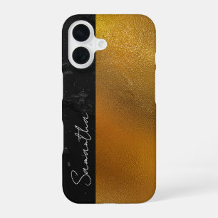 Eleganter Personalisierter Name Schwarz und Gold iPhone 16 Hülle