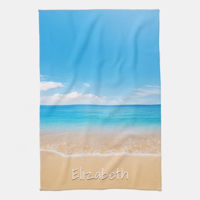 Eleganter Personalisierter Name Strand und Meer Geschirrtuch (Vertikal)