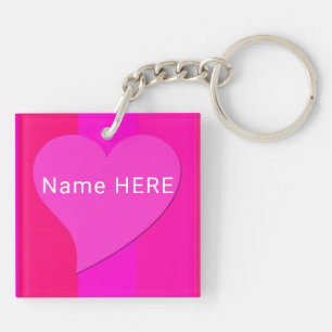 Eleganter Personalisierter Name und rosa Herz Schlüsselanhänger