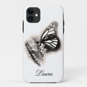 Eleganter Personalisierter Schmetterling Schwarz/W Case-Mate iPhone Hülle