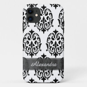 Eleganter personalisierter, schwarz-weißer Damast Case-Mate iPhone Hülle