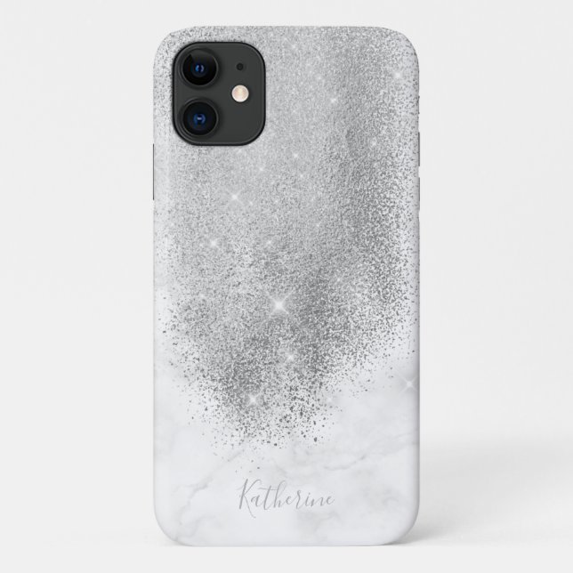 Eleganter personalisierter silberner Glitzer, weiß Case-Mate iPhone Hülle (Rückseite)
