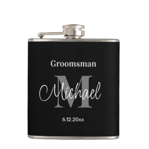 eleganter personalisierter Trauzeuge schwarz Flachmann