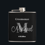 eleganter personalisierter Trauzeuge schwarz Flachmann<br><div class="desc">eleganter personalisierter Trauzeuge,  schwarz und grau</div>