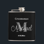 eleganter personalisierter Trauzeuge schwarz Flachmann<br><div class="desc">eleganter personalisierter Trauzeuge,  schwarz und grau</div>