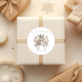 Eleganter personalisierter Weihnachts-Schleifen-Au Runder Aufkleber