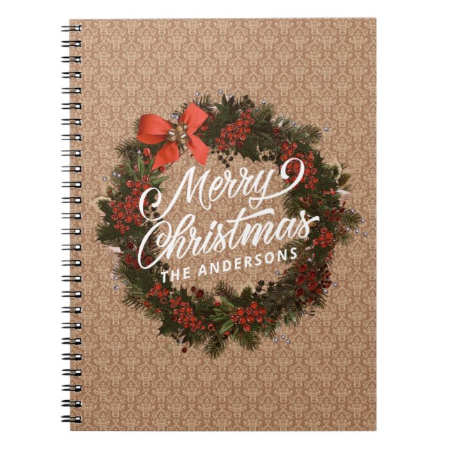 Eleganter Personalisierter Weihnachtskranz | Noteb Notizblock (Vorderseite)