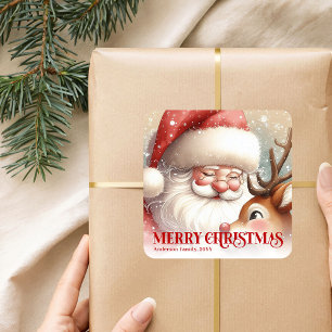 Eleganter personalisierter Weihnachtsmann Rudolph  Quadratischer Aufkleber