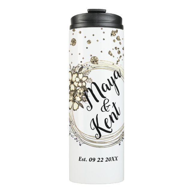 Eleganter Personalisierter Wreath Floral Glitzer H Thermosbecher (Vorderseite)