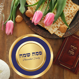 Eleganter Pessach in Blau und Gold Runder Aufkleber