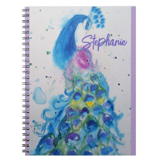 Eleganter Pfau-Aquarell Damen Pastellfarben Notizblock