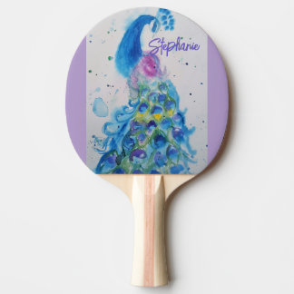 Eleganter Pfau-Aquarell Damen Pastellfarben Tischtennis Schläger