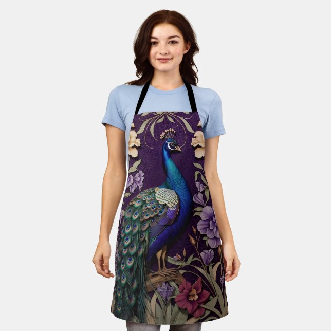 Eleganter Pfau Auf Lila William Morris Inspiriert Schürze (Getragen)