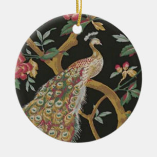 Eleganter Pfau auf schwarzer Verzierung Keramik Ornament