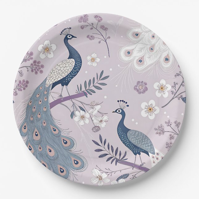 Eleganter Pfau Blumen Vintage (11) Pappteller (Vorderseite)