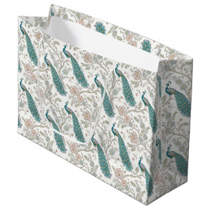 Eleganter Pfau Blumen Vintage (4) Große Geschenktüte