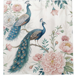 Eleganter Pfau Blumen Vintage (6) Duschvorhang