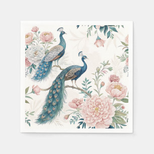 Eleganter Pfau Blumen Vintage (6) Serviette