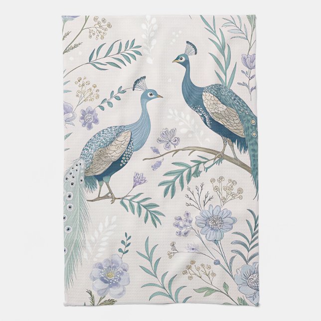 Eleganter Pfau Blumen Vintage (7) Geschirrtuch (Vertikal)