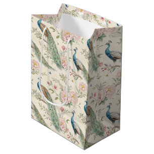 Eleganter Pfau Blumen Vintage (7) Mittlere Geschenktüte